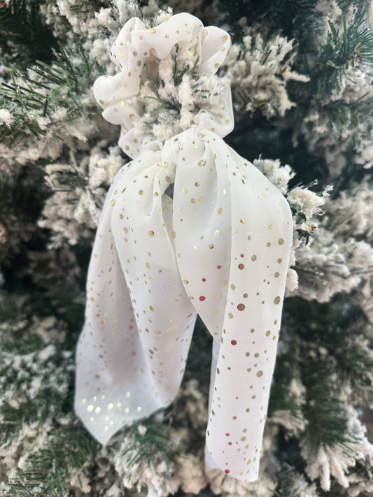 Sheer Tule Gold Foiled Hair Scarf Scrunchies