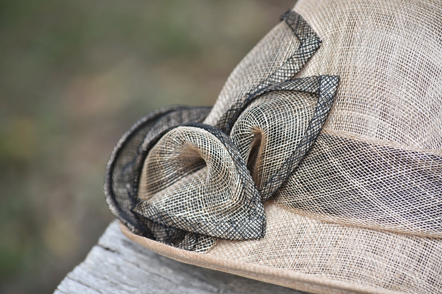 Beige & Black Sinamay Hat