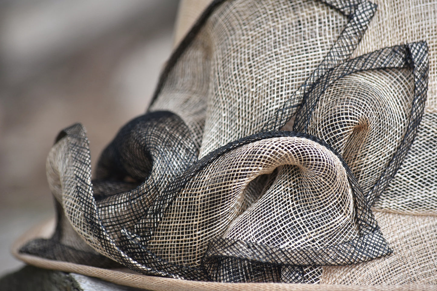 Beige & Black Sinamay Hat