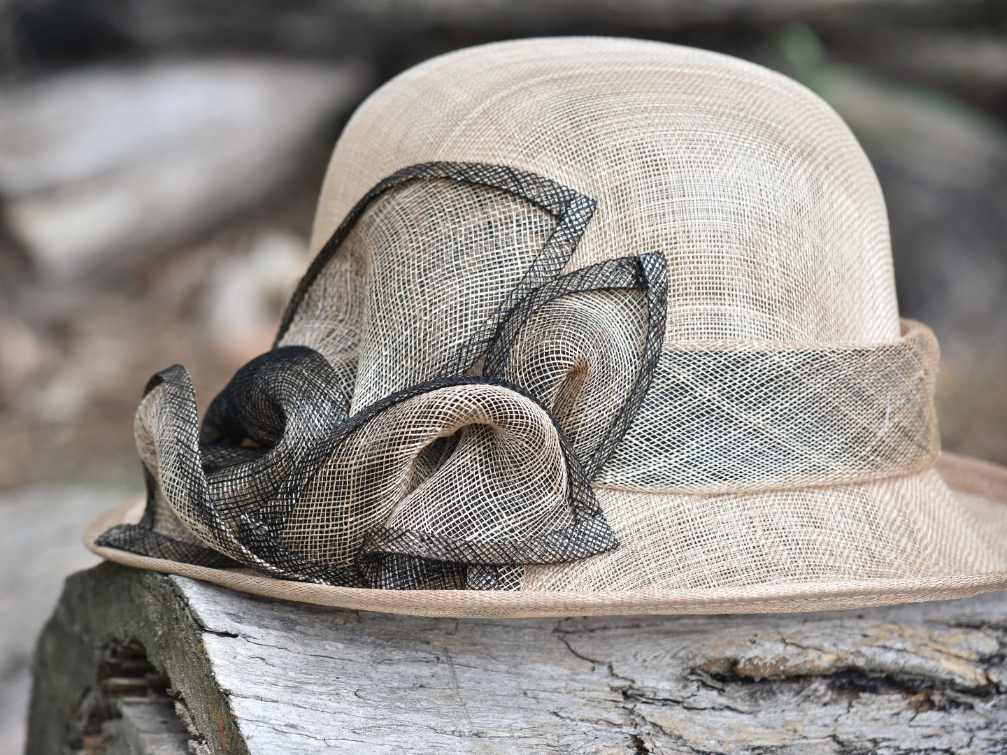 Beige & Black Sinamay Hat