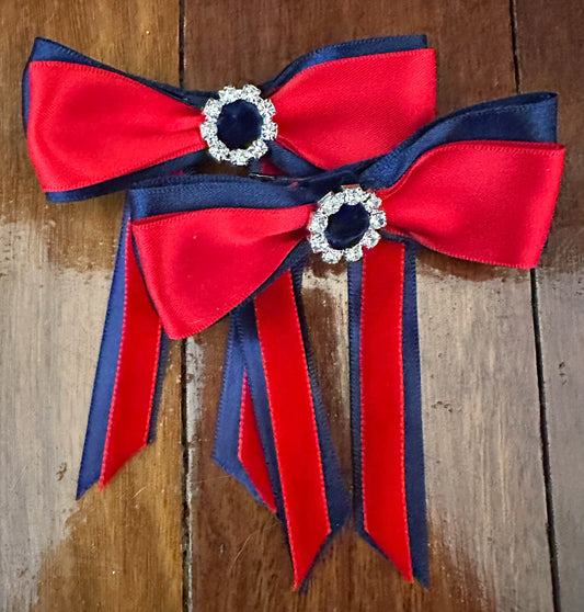 Navy/Red/Silver Leading Rein Bows