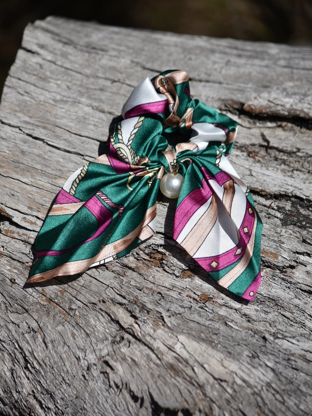 Satin Hair Scarf Scrunchies with Pearl Bead Charm