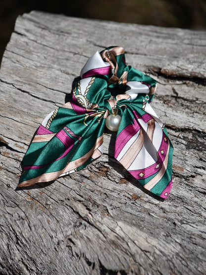 Satin Hair Scarf Scrunchies with Pearl Bead Charm