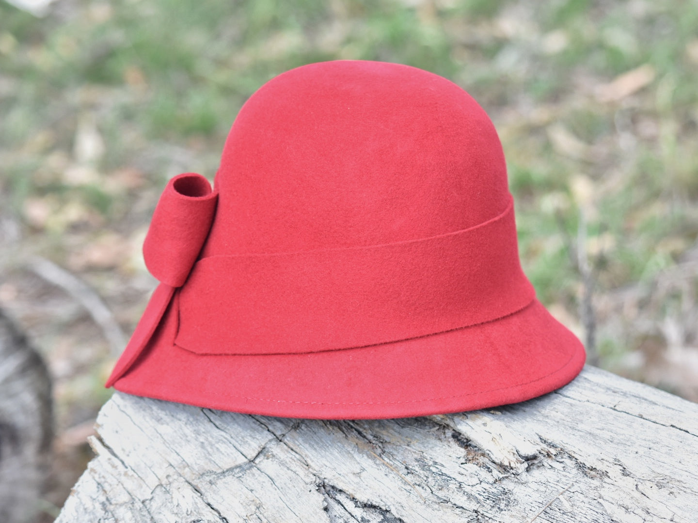 Elegant Red Wool Horse Showing Hat