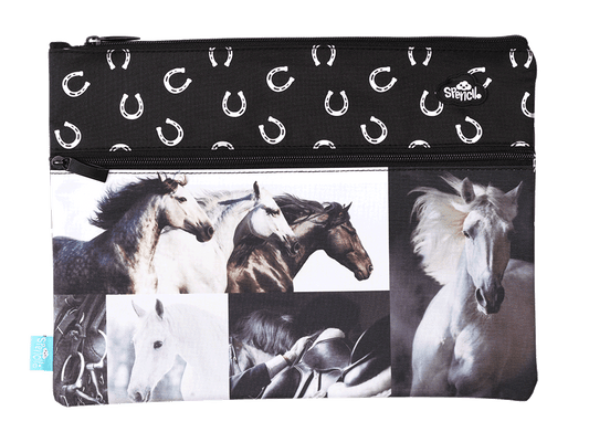 Spencil Black & White Horses A4 Twin Zip Pencil Case