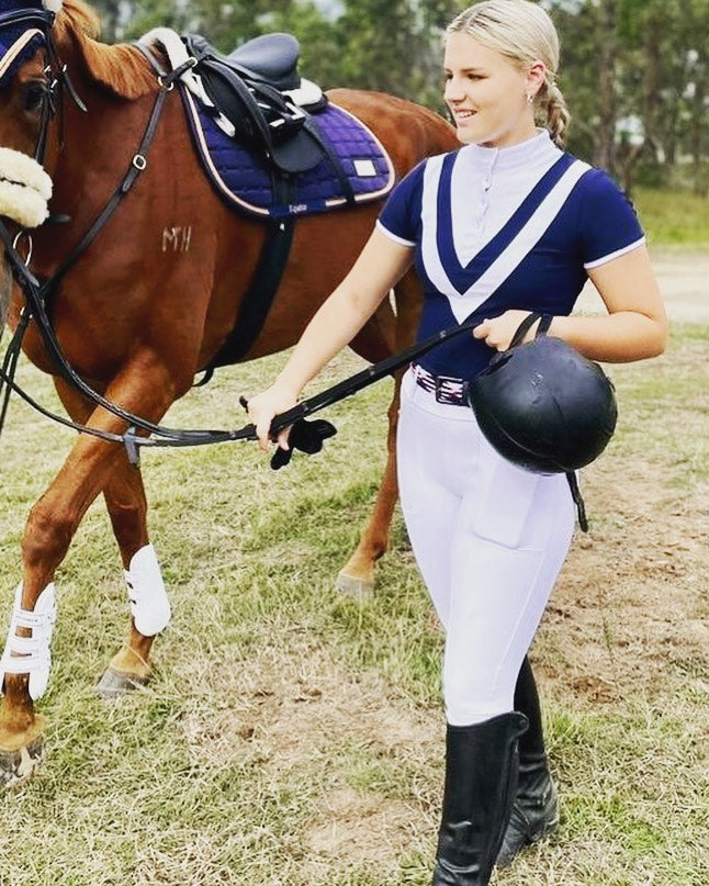 Mare and Me Ladies Navy & White Riding Shirt