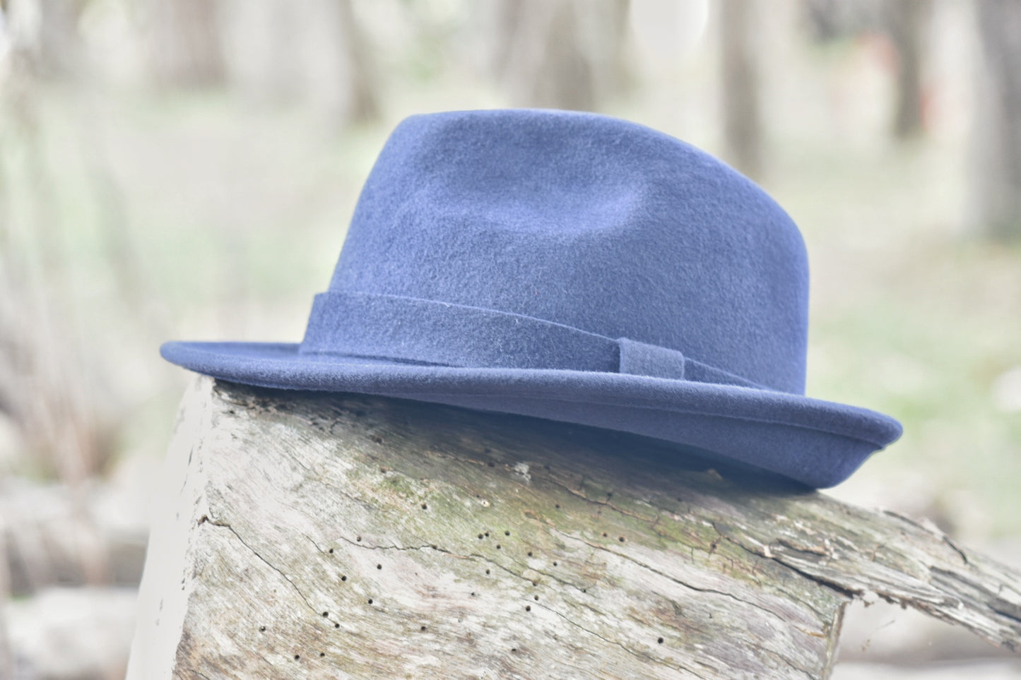 Navy Blue Woollen Trilby Hat