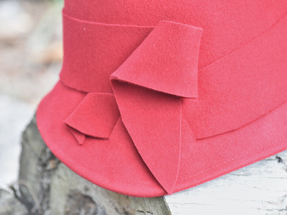 Elegant Red Wool Horse Showing Hat