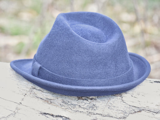 Navy Blue Woollen Trilby Hat