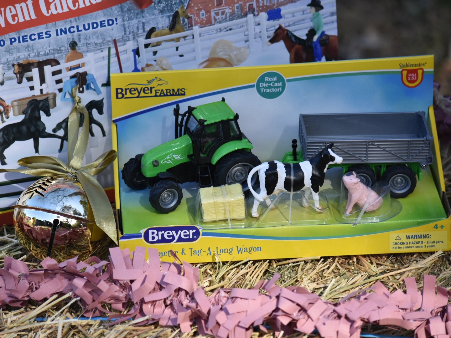 Breyer Farms Green Tractor and Tag A Long Trailer