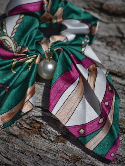 Satin Hair Scarf Scrunchies with Pearl Bead Charm