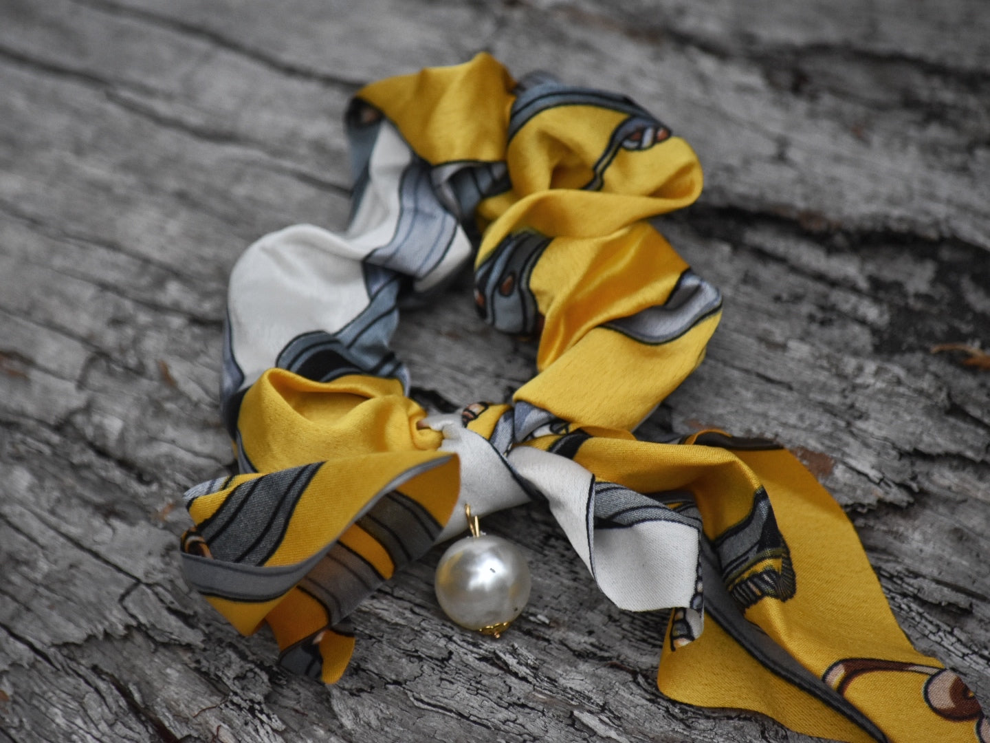 Satin Hair Scarf Scrunchies with Pearl Bead Charm