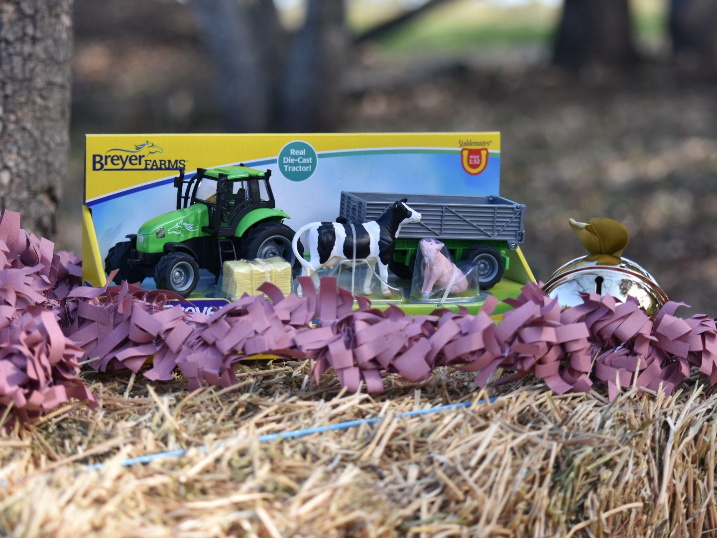 Breyer Farms Green Tractor and Tag A Long Trailer