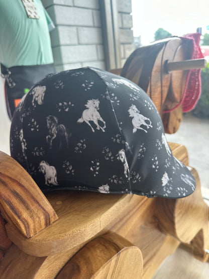 Black and White Horses Kids Helmet Cover