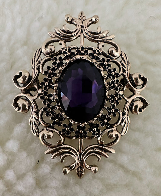 Gold and Purple Vintage Style Brooch