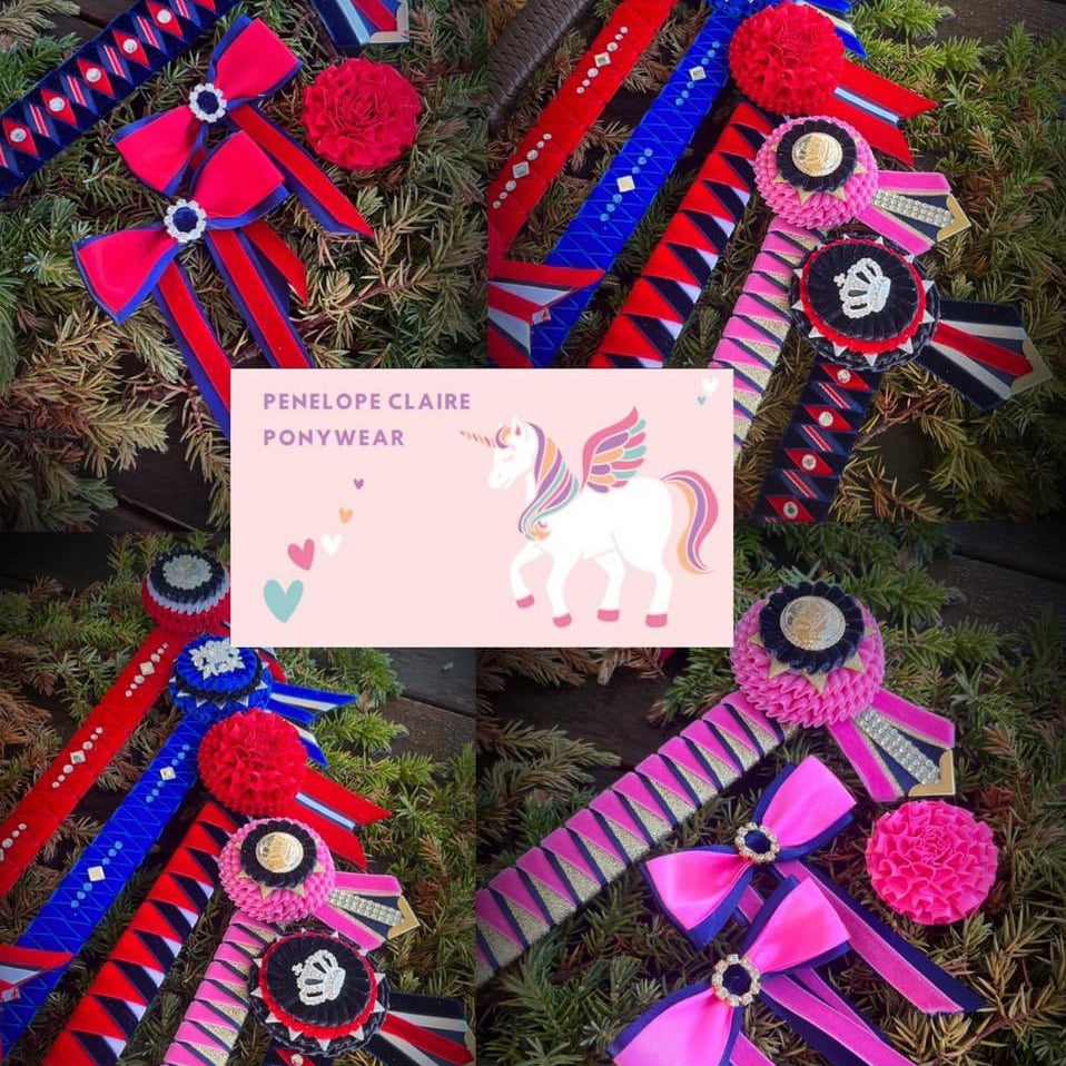 Pink/Navy/Gold Open Pony Browband 13"