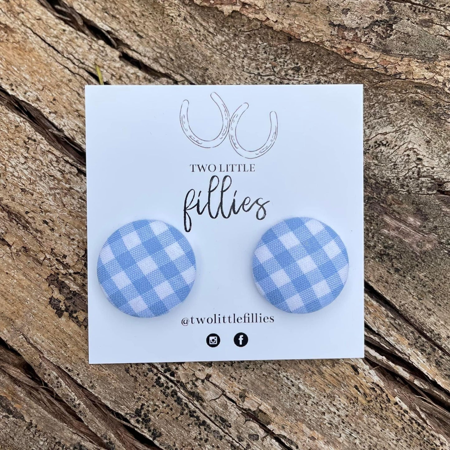 Handcrafted Baby Blue Gingham Fabric Studs