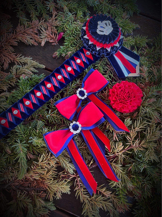 Navy/Red/Silver Leading Rein Bows