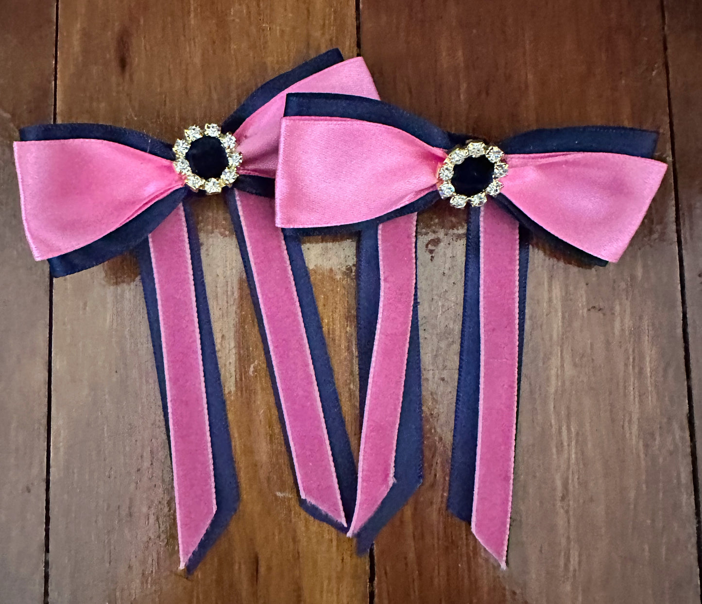Navy/Pink/Gold Leading Rein Bows