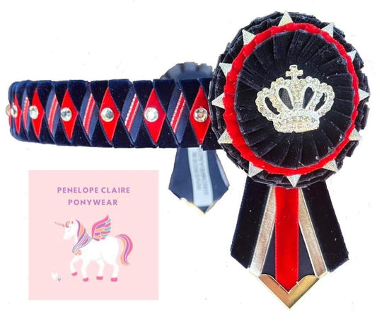 Navy/Red/Silver Open Pony Browband 14"