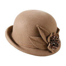 Brown 20's Style Wool Hat with Flower Detail