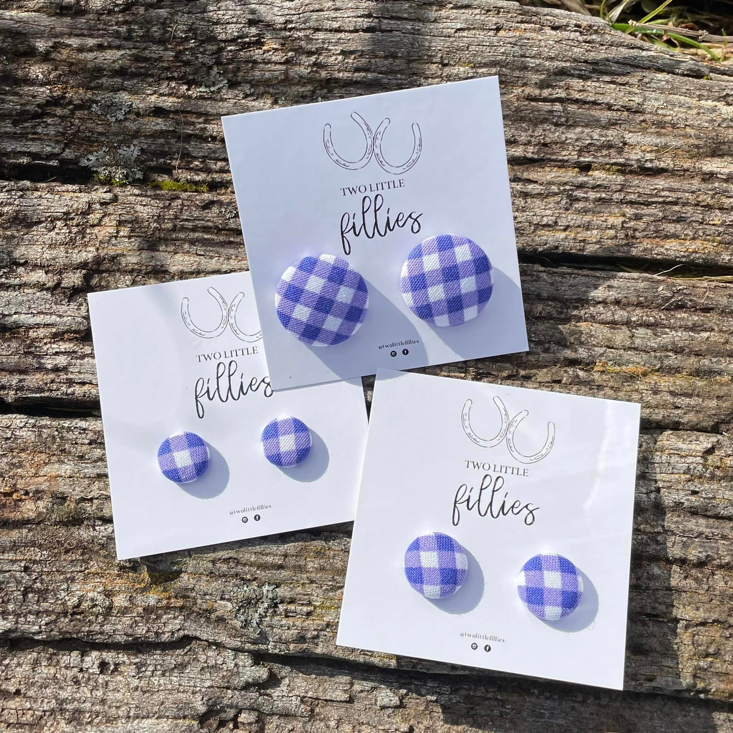 Handcrafted Purple Gingham Fabric Studs